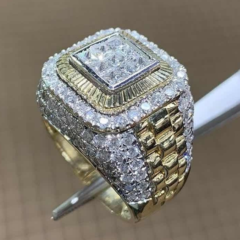 Luxurious Men's Crystal Ring Anniversary Banquet Rings Luxury Wedding Band Jewelry