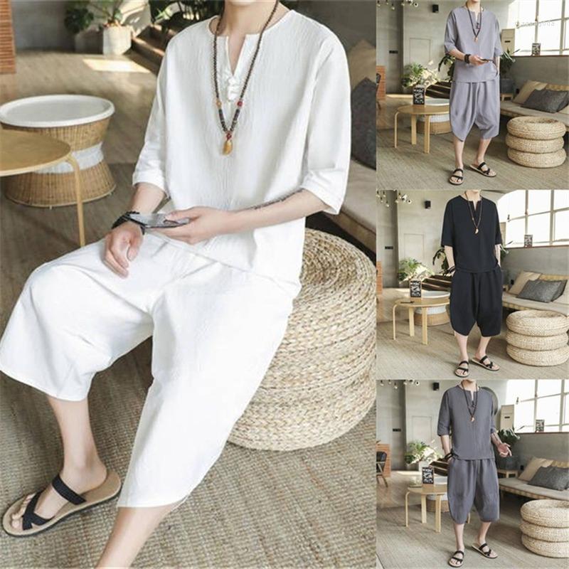Ethnic Clothing Traditional Chinese Style Summer Men Linen Tang Suit Short Sleeve T-shirt Pant Set Oriental Costumes
Ethnic Clothing Traditional Chinese Style Summer Men Linen Tang Suit Short Sleeve T-shirt Pant Set Oriental Costumes