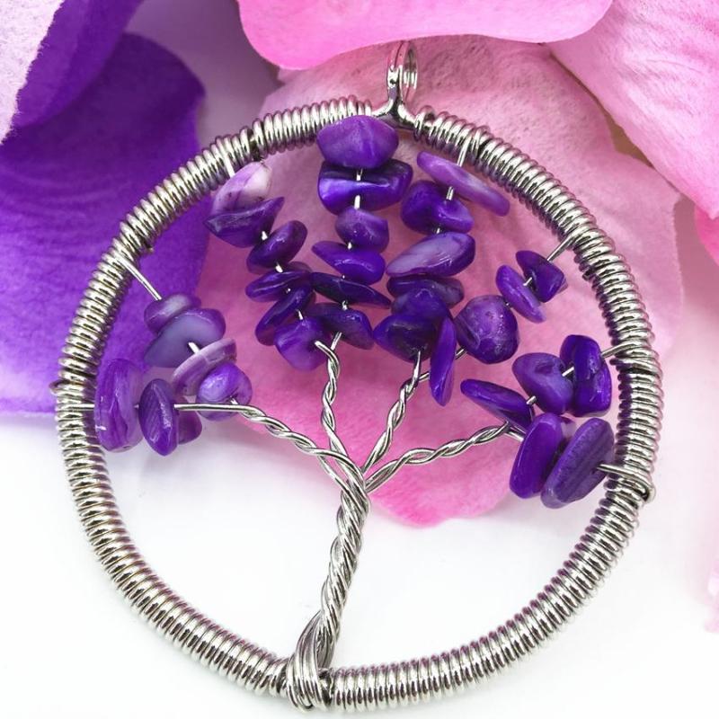 Pendant Necklaces Charms Handmade Purple Shell Irregular Gravel Stone Round 50mm Winding Wisdom Tree Chip Women Elegant Diy Jewelry B3052
Pendant Necklaces Charms Handmade Purple Shell Irregular Gravel Stone Round 50mm Winding Wisdom Tree Chip Women Elegant Diy Jewelry B3052