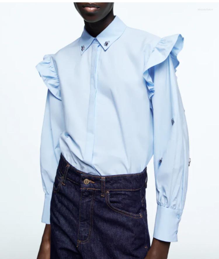 Women's Blouses Blue Blouse Women Long Sleeve Turn-down Collar Ruffle Single Breasted Spring 2022 Ladies Shirt Tops
Women's Blouses Blue Blouse Women Long Sleeve Turn-down Collar Ruffle Single Breasted Spring 2022 Ladies Shirt Tops