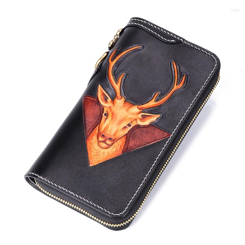 Wallets High-grade Handmade Passport Carving Deer Purses Women Men Long Clutch Vegetable Tanned Leather Wallet Card Holder
Wallets High-grade Handmade Passport Carving Deer Purses Women Men Long Clutch Vegetable Tanned Leather Wallet Card Holder