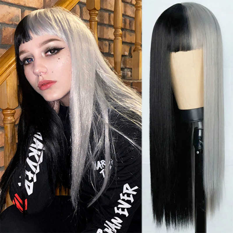 Women's Hair Wigs Lace Synthetic Wig Yin and Yang Color Black Half Gray Splicing Chemical Fiber Long Straight Hair Female, Black + gray
Women's Hair Wigs Lace Synthetic Wig Yin and Yang Color Black Half Gray Splicing Chemical Fiber Long Straight Hair Female, Black + gray