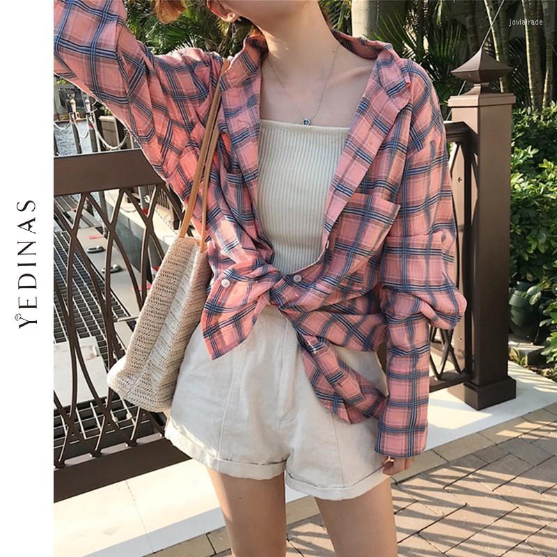 Women' Blouses Yedinas Sweet Plaid Blouse Shirt Women Loose Long Sleeve Female Korean Style Overside And Blusas Plus Size, Blue
Women' Blouses Yedinas Sweet Plaid Blouse Shirt Women Loose Long Sleeve Female Korean Style Overside And Blusas Plus Size, Blue