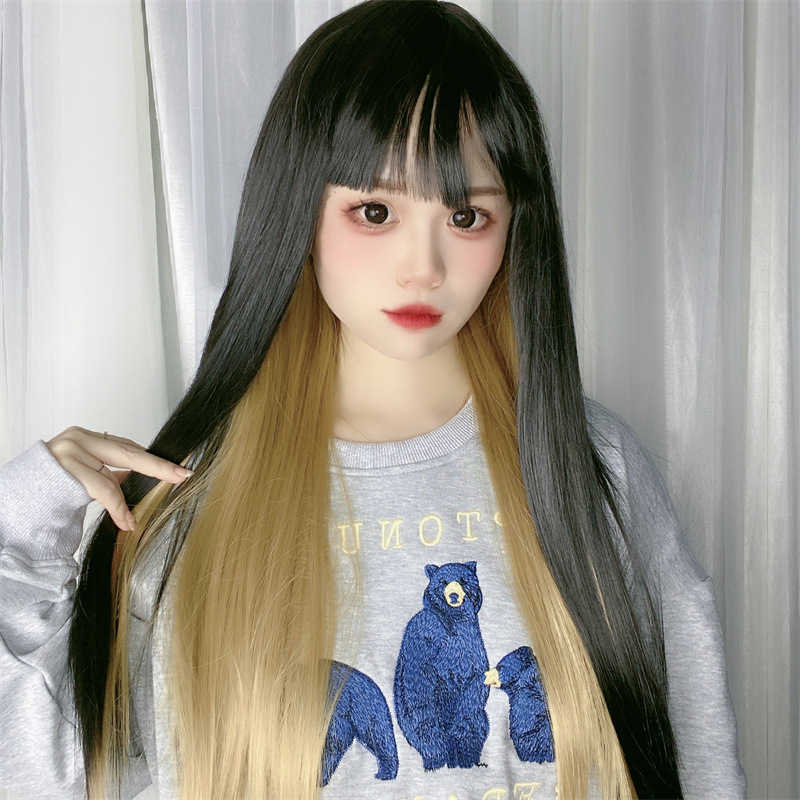 Women's Hair Wigs Lace Synthetic Wig Female Cartoon Bangs Straight Hanging Ears Dye Gradient High Temperature Silk Long Hair Head Cover, Black + linen
Women's Hair Wigs Lace Synthetic Wig Female Cartoon Bangs Straight Hanging Ears Dye Gradient High Temperature Silk Long Hair Head Cover, Black + linen