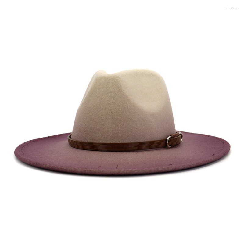 Berets Gradient Wide Brim Wool Felt Women Men Autumn And Winter Fedora Hat With Brown Belt Exquisite Lady Pink Caps
Berets Gradient Wide Brim Wool Felt Women Men Autumn And Winter Fedora Hat With Brown Belt Exquisite Lady Pink Caps