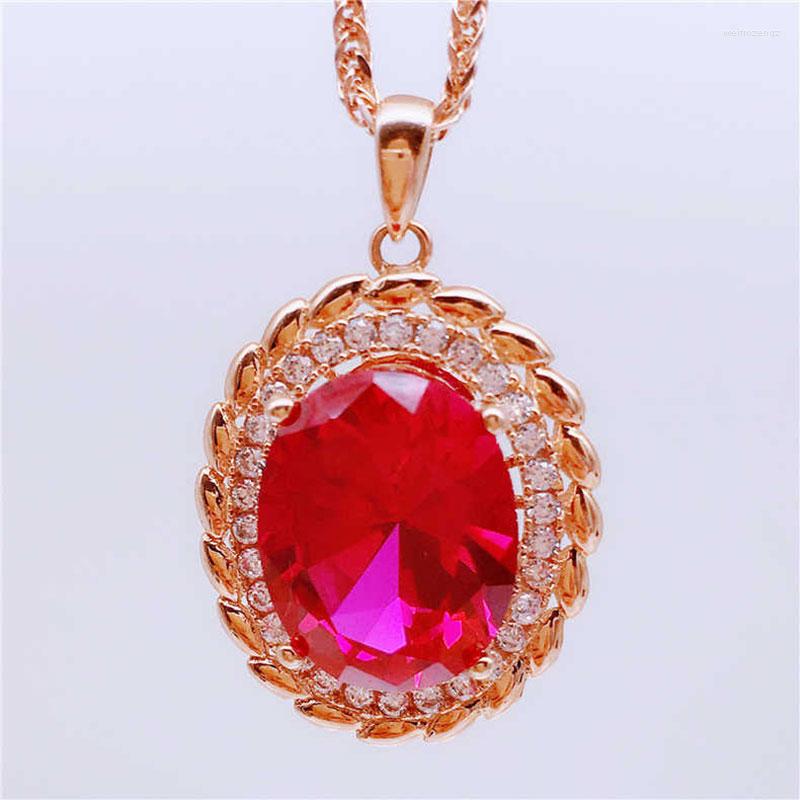 

Chains 585 Purple Gold Necklace For Women Plated 14K Rose Fashionable Flower Ruby Pendant Wedding Charm Exquisite Luxury Jewelry