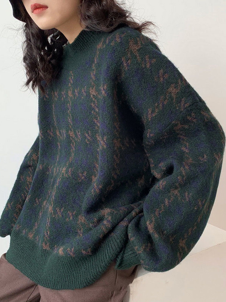 Women's Sweaters Winter Knitted Sweater Plaid Casual Vintage Sweater Oversized Women Sweater Elegant Loose Long Sleeve Pullover Female Jumpers 221114, Red
Women's Sweaters Winter Knitted Sweater Plaid Casual Vintage Sweater Oversized Women Sweater Elegant Loose Long Sleeve Pullover Female Jumpers 221114, Red