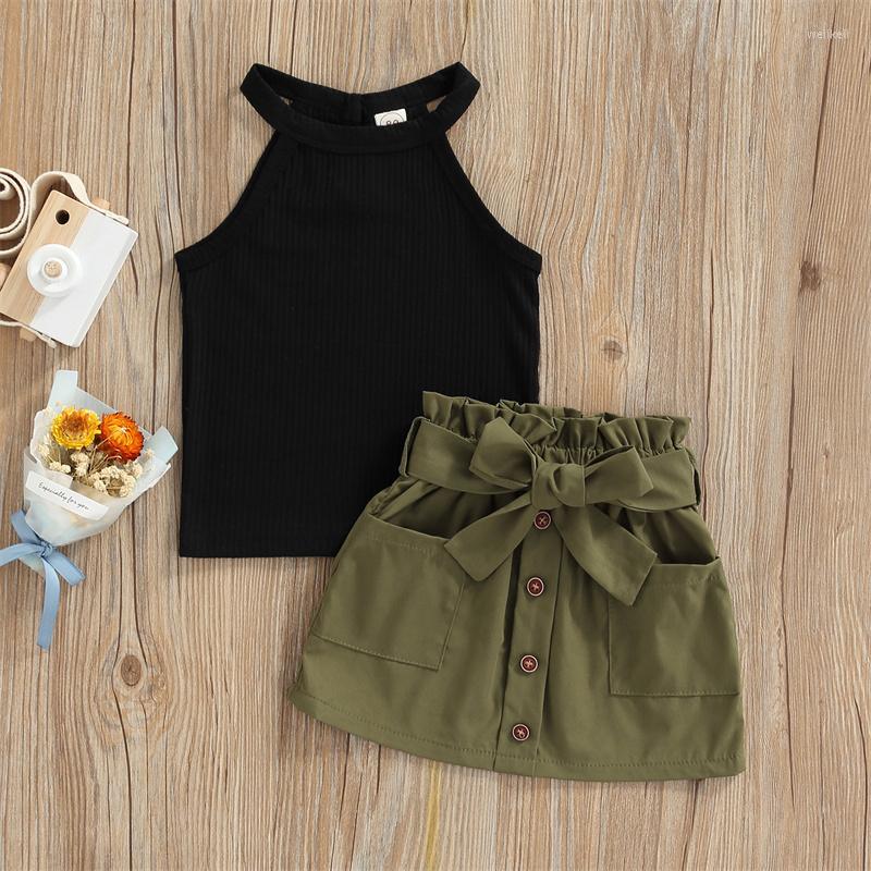 Clothing Sets 2-Piece Girls Summer Outfits Ribbed Off-Shoulder Tank Tops Ruffle Skirt With Pockets For Kids 9 Months To 5 Years, Black
Clothing Sets 2-Piece Girls Summer Outfits Ribbed Off-Shoulder Tank Tops Ruffle Skirt With Pockets For Kids 9 Months To 5 Years, Black