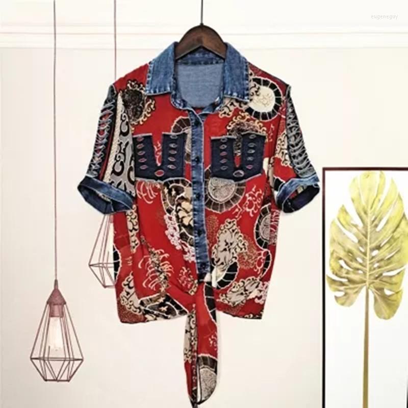 Women's Blouses Short Sleeve Women Blouse Summer Denim Chiffon Spliced Shirts Loose Tops Print Shirt Chalecos Para Mujer, Picture color
Women's Blouses Short Sleeve Women Blouse Summer Denim Chiffon Spliced Shirts Loose Tops Print Shirt Chalecos Para Mujer, Picture color