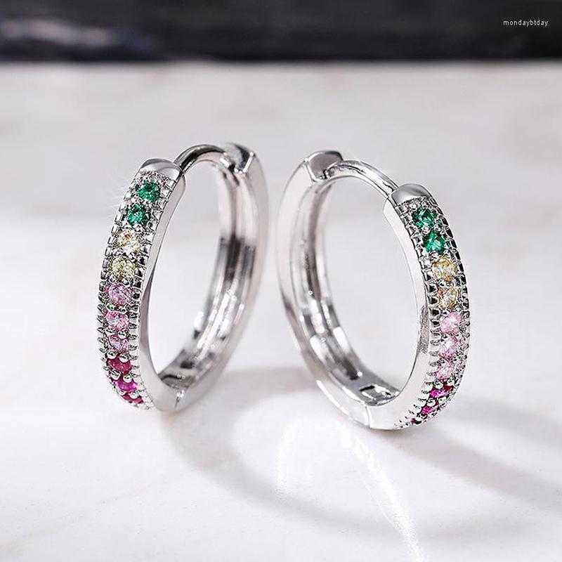 Hoop Earrings Rainbow Color CZ Crystal Small Silver Loop Ear Accessories Fashion Jewelry Wedding Gift For Women Girls
Hoop Earrings Rainbow Color CZ Crystal Small Silver Loop Ear Accessories Fashion Jewelry Wedding Gift For Women Girls