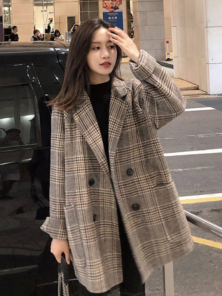 Women' Wool Blends Loose Plaid Woolen Coat for Women Fashion Lapel Slim Jackets Korean Autumn Woman clothing 221114, Black
Women' Wool Blends Loose Plaid Woolen Coat for Women Fashion Lapel Slim Jackets Korean Autumn Woman clothing 221114, Black