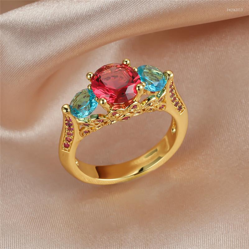Wedding Rings Charm Female Red Blue Crystal Ring Vintage Yellow Gold Color For Women Luxury Round Zircon Engagement
Wedding Rings Charm Female Red Blue Crystal Ring Vintage Yellow Gold Color For Women Luxury Round Zircon Engagement