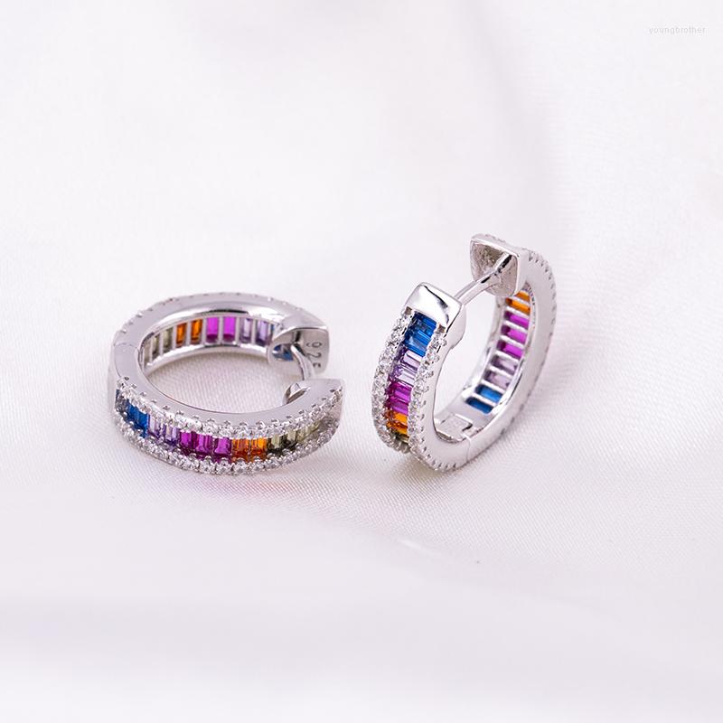 Stud Earrings VARY 925 Sterling Silver Fashion Round Color Zircon Hoop Trend Sweet And Simple Ladies Rainbow Matchi