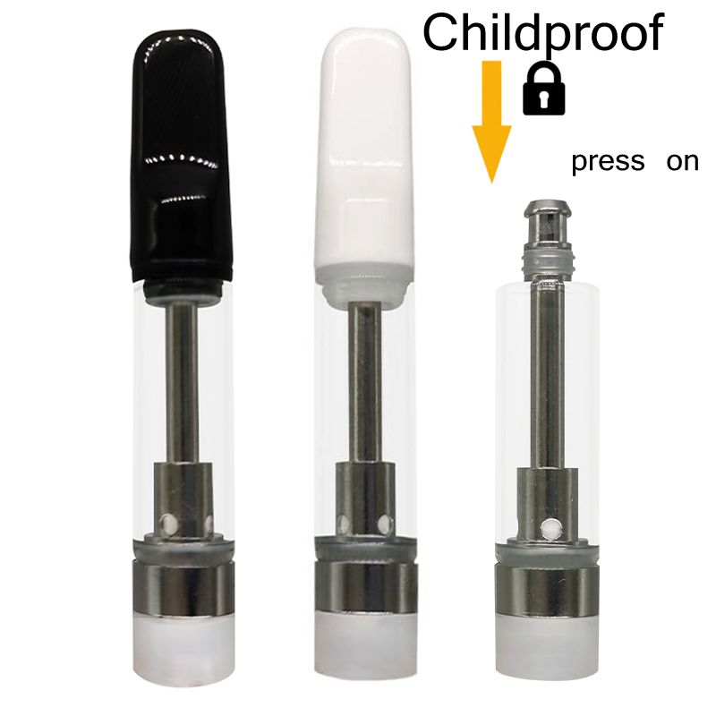 1.0ml Ceramic Cartridges 510 Thread Empty Disposable Vape Pen Thick Oil Atomizer Childproof Press On Tip Cart Foam Tray Packaging OEM Available