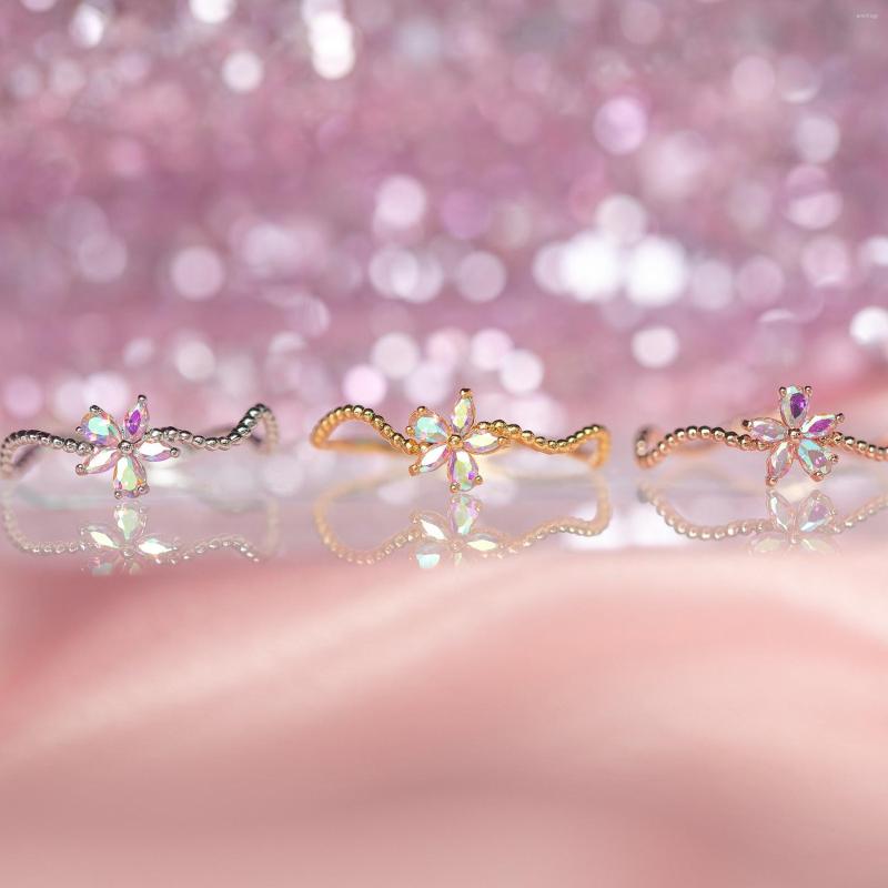 Wedding Rings Cute Flower For Women Laser Zircon Crystal Weave Ring Engagement Korean Style Jewelry Gift Bague