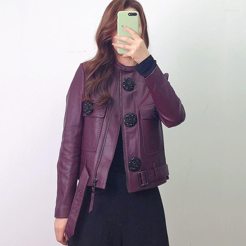 Women' Leather Purple Short Coat Featured Buttons Fashionable Decoration In Autumn Women
Women' Leather Purple Short Coat Featured Buttons Fashionable Decoration In Autumn Women