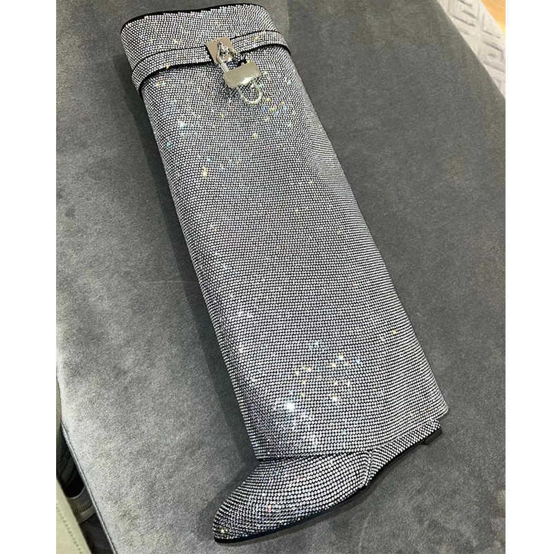 Sliver Shiny Rhinestone Upper Metal Padlock Round Toe Trouser Knee High Wedges Brand Design Womens Winter Party Boots, Silver
Sliver Shiny Rhinestone Upper Metal Padlock Round Toe Trouser Knee High Wedges Brand Design Womens Winter Party Boots, Silver