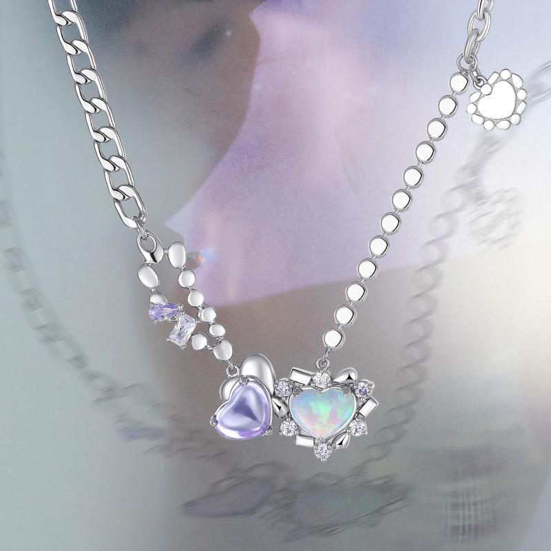 Choker Foydjew Luxury Opal Zircon Double-heart Necklaces Exquisite Girl Women Design Amethyst Clavicle Necklace Silver Color Jewelry
Choker Foydjew Luxury Opal Zircon Double-heart Necklaces Exquisite Girl Women Design Amethyst Clavicle Necklace Silver Color Jewelry