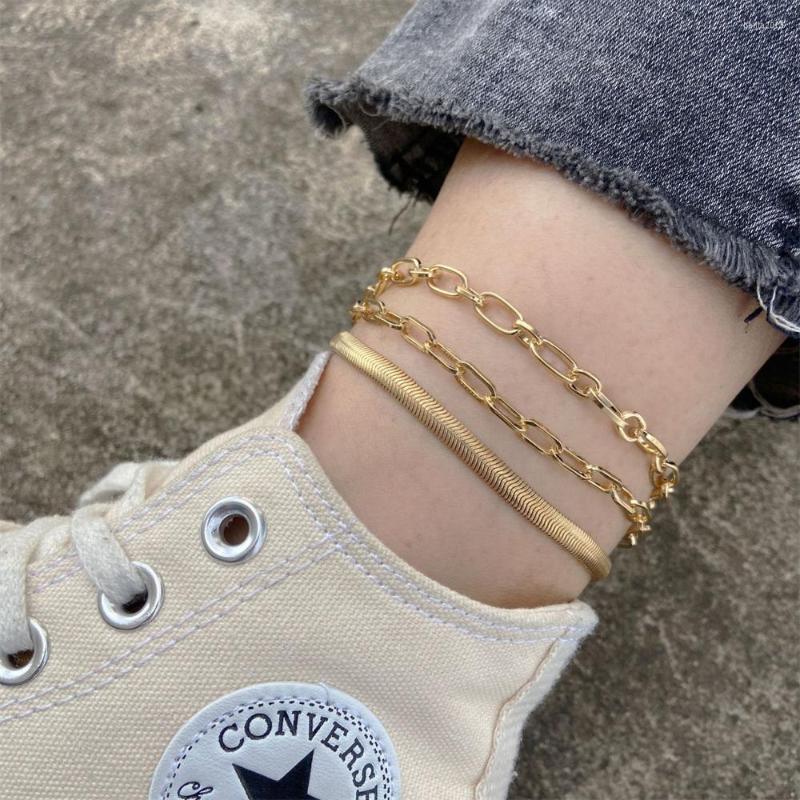 Anklets LUOLER Gold Simple Chain For Women Beach Foot Jewelry Butterfly Crystal Leg Ankle Bracelets Set Accessories