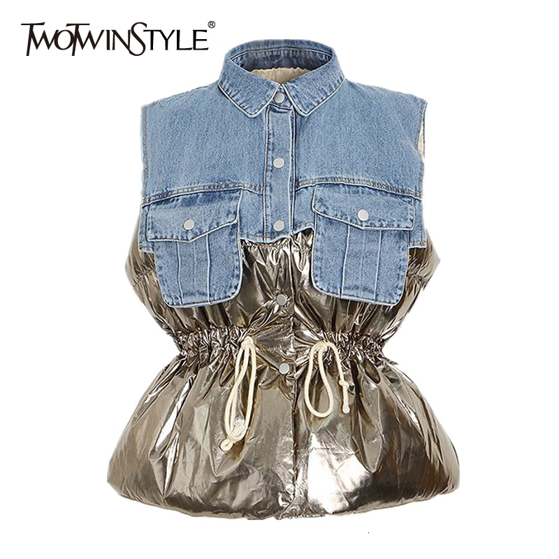 Women's Vests TWOTWINSTYLE Casual Cotton Coat For Women Lapel Sleeveless Drawstring Patchwork Pocket Hit Color Vest Female Fashion Winter 221114, Gold
Women's Vests TWOTWINSTYLE Casual Cotton Coat For Women Lapel Sleeveless Drawstring Patchwork Pocket Hit Color Vest Female Fashion Winter 221114, Gold