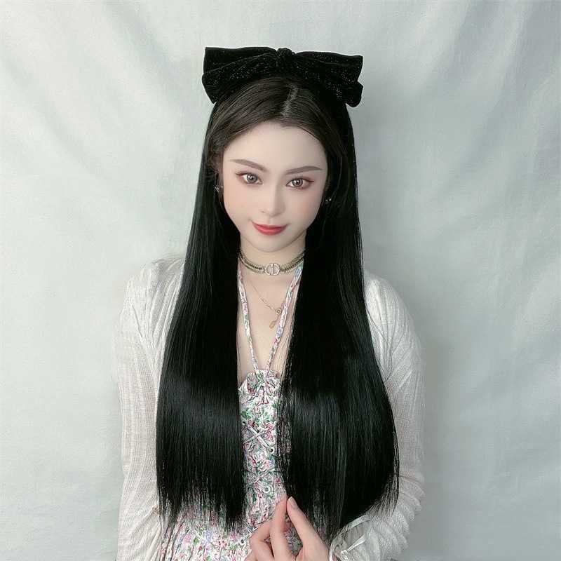 Women's Hair Wigs Lace Synthetic Sen Bowknot Band Female Black Straight Wig Piece Tiktok Simulated Long Hair Half Cap, Black wig
Women's Hair Wigs Lace Synthetic Sen Bowknot Band Female Black Straight Wig Piece Tiktok Simulated Long Hair Half Cap, Black wig