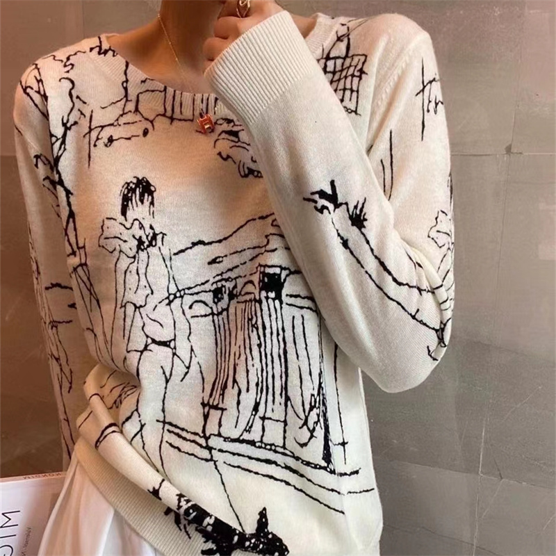 Women's Sweaters Refined Imitation Wool Knit TShirt Women's Long Sleeve Top Graffiti Digital Jacquard Pullover Ladies Sweater Summer Thin 221114, White
Women's Sweaters Refined Imitation Wool Knit TShirt Women's Long Sleeve Top Graffiti Digital Jacquard Pullover Ladies Sweater Summer Thin 221114, White