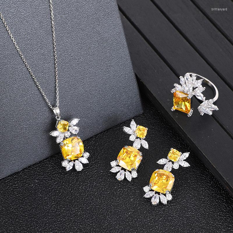 Necklace Earrings Set Famous Design Luxury 3PC Ring Earring Sets For Women Wedding Bridal Cubic Zirconia Dubai PARTY Jewelry E6538, Picture shown
Necklace Earrings Set Famous Design Luxury 3PC Ring Earring Sets For Women Wedding Bridal Cubic Zirconia Dubai PARTY Jewelry E6538, Picture shown