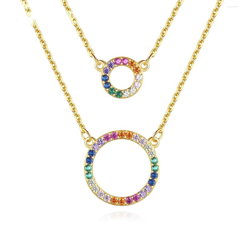 Chains 925 Sterling Silver Geometric Double Circle Pendant Necklace Cross Chain Rainbow Zircon Women
Chains 925 Sterling Silver Geometric Double Circle Pendant Necklace Cross Chain Rainbow Zircon Women