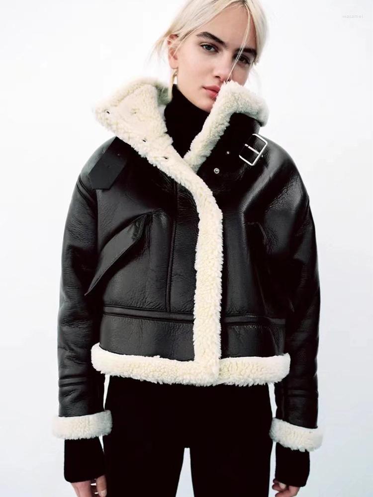 Women's Leather Women Fashion Thick Warm Faux Shearling Sheepskin Jacket Coat Motorcycle Parka Long Sleeve Flap Pocket Female Outerwear, Brown children
Women's Leather Women Fashion Thick Warm Faux Shearling Sheepskin Jacket Coat Motorcycle Parka Long Sleeve Flap Pocket Female Outerwear, Brown children