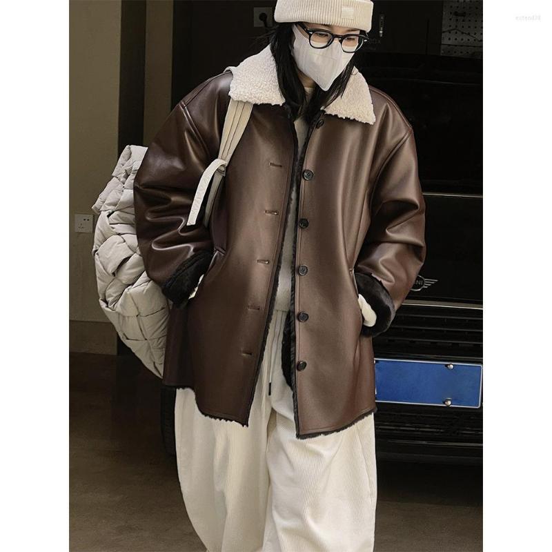 Women' Leather Winter Faux Fur Lining Coat Women Tops Warm Single Breasted Wool Collar Plush Jacket Casual Outerwear Female, Black
Women' Leather Winter Faux Fur Lining Coat Women Tops Warm Single Breasted Wool Collar Plush Jacket Casual Outerwear Female, Black