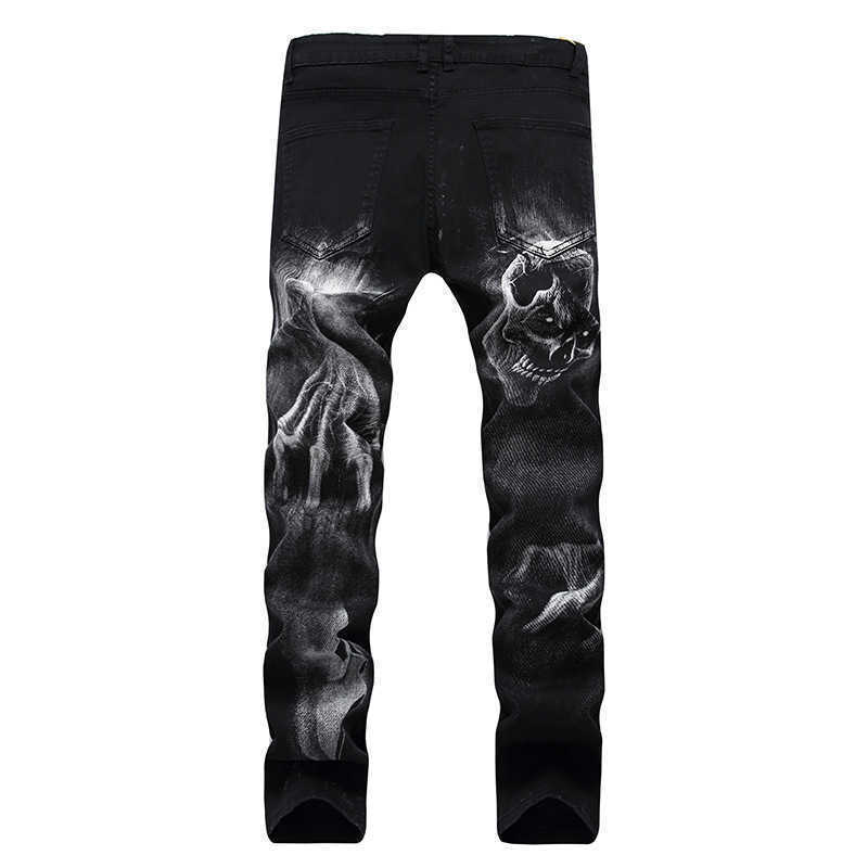 Men's Jeans 2022 Dark Streetwear Skull Print Punk Men Vintage Slim Jeans Trousers Hip Hop Stretch Cotton Denim Pants For Teens Pantnes T221102