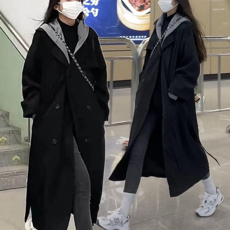Women's Trench Coats Women Hooded Casual Coat Long Outerwear Double-Breasted With Belt Overcoat Female Vintage Windbreaker Jacket Fall 2022, Black 
Women's Trench Coats Women Hooded Casual Coat Long Outerwear Double-Breasted With Belt Overcoat Female Vintage Windbreaker Jacket Fall 2022, Black