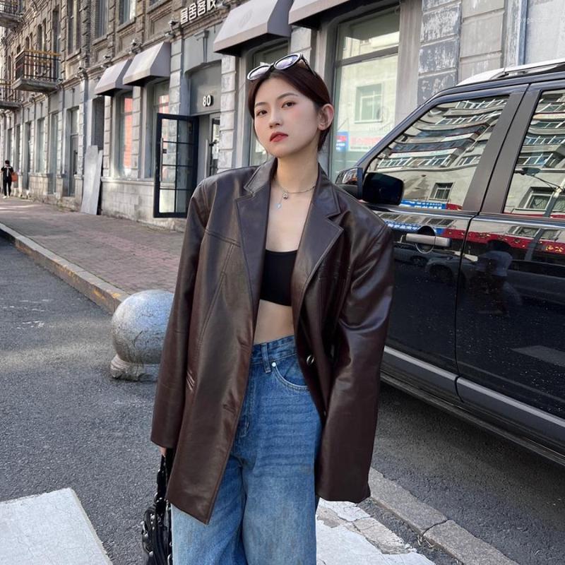 Women' Leather Faux Jacket Fashion 2023 Autumn Women Long Sleeve Brown Loose Streetwear
Women' Leather Faux Jacket Fashion 2023 Autumn Women Long Sleeve Brown Loose Streetwear