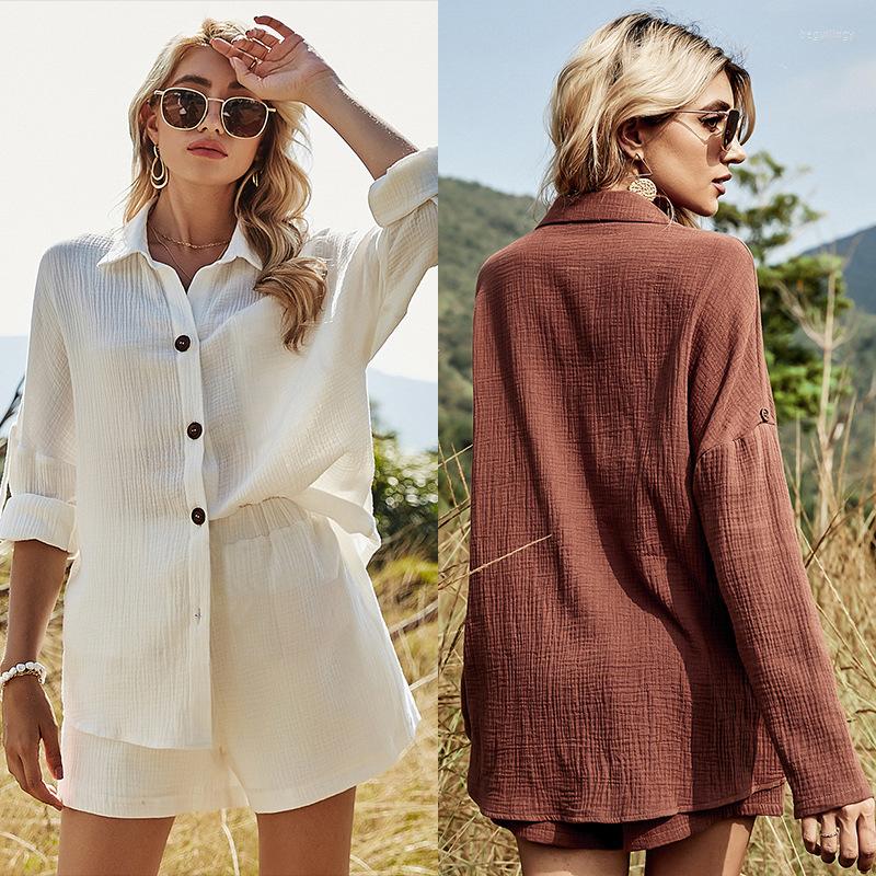 Women' Tracksuits 2022 Summer Casual Button Rose Red Women' Sets Cotton Two Pieces Women Long Sleeve White Shirt And Shorts Set, 02
Women' Tracksuits 2022 Summer Casual Button Rose Red Women' Sets Cotton Two Pieces Women Long Sleeve White Shirt And Shorts Set, 02