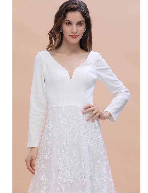 Modern Boho Long Sleeve Princess Wedding Dresses V Neck Covered Button Backless Lace Train Bridal Gown Vestido De Novia Bc2474 Estido Estido