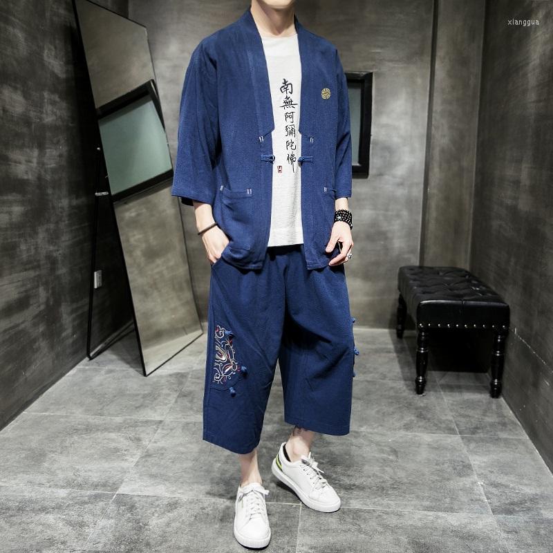 Ethnic Clothing Summer Kimono Cardigan Men Two-Piece Set Chinese Style Tang Suit Linen Traditional China Hanfu Shirt Pants 31181
Ethnic Clothing Summer Kimono Cardigan Men Two-Piece Set Chinese Style Tang Suit Linen Traditional China Hanfu Shirt Pants 31181