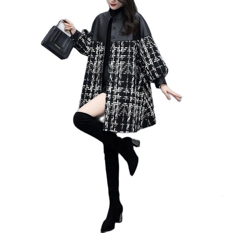 Women's Wool Blends Woolen Coat Autumn Winter Loose PU Stitching Tweed Plaid Mid-Length Casual Leather Jacket Outerwea 221114, Black
Women's Wool Blends Woolen Coat Autumn Winter Loose PU Stitching Tweed Plaid Mid-Length Casual Leather Jacket Outerwea 221114, Black