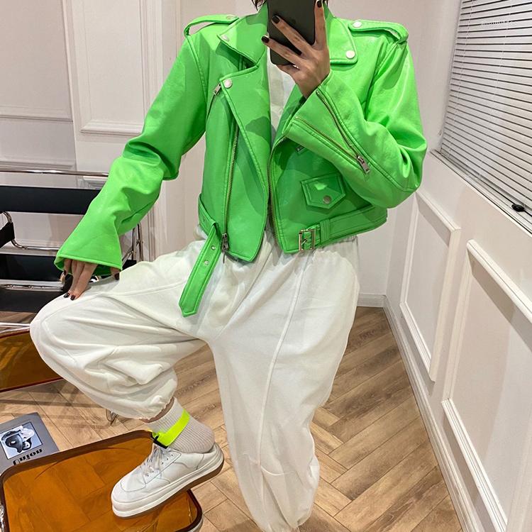 Women's Leather Y2k Short Green Gecko Biker Jacket Long Sleeve Zipper Belt Colored Stylish Outerwear For Women Fashion 2022
Women's Leather Y2k Short Green Gecko Biker Jacket Long Sleeve Zipper Belt Colored Stylish Outerwear For Women Fashion 2022