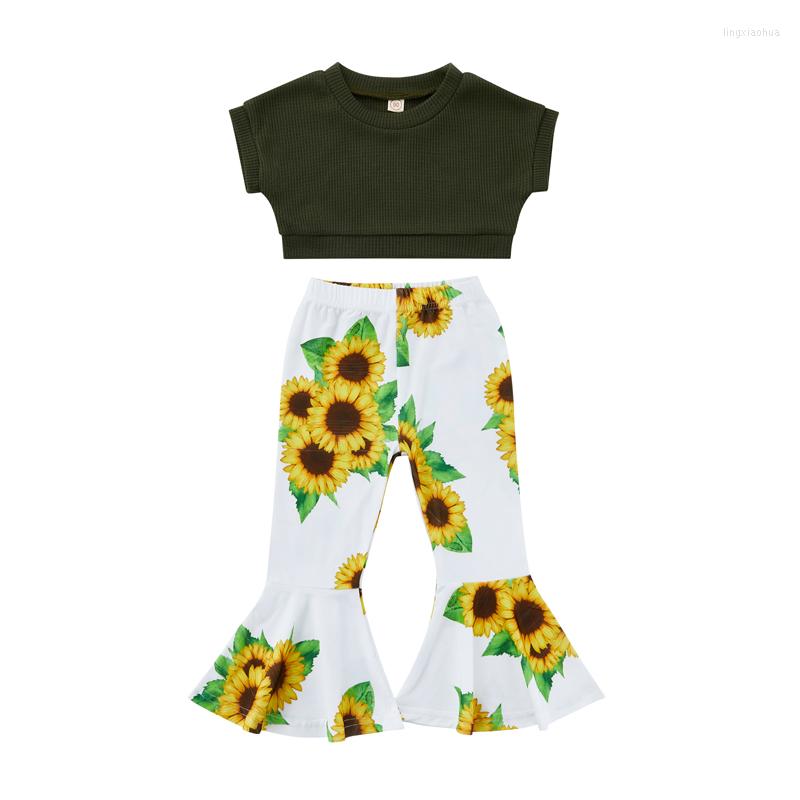 Clothing Sets Girls Summer 2Pcs Outfit Short Sleeve O Neck Crop Tops Sunflower Print Flared Pants, Picture shown
Clothing Sets Girls Summer 2Pcs Outfit Short Sleeve O Neck Crop Tops Sunflower Print Flared Pants, Picture shown