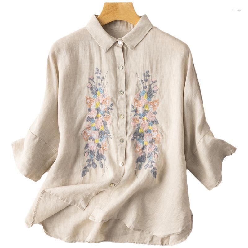 Women's Blouses Arrival Spring/summer Turn-down Collar Three Quarter Sleeved Floral Embroidery Cotton Linen Casual Shirt 2022 Blusas, Beige
Women's Blouses Arrival Spring/summer Turn-down Collar Three Quarter Sleeved Floral Embroidery Cotton Linen Casual Shirt 2022 Blusas, Beige