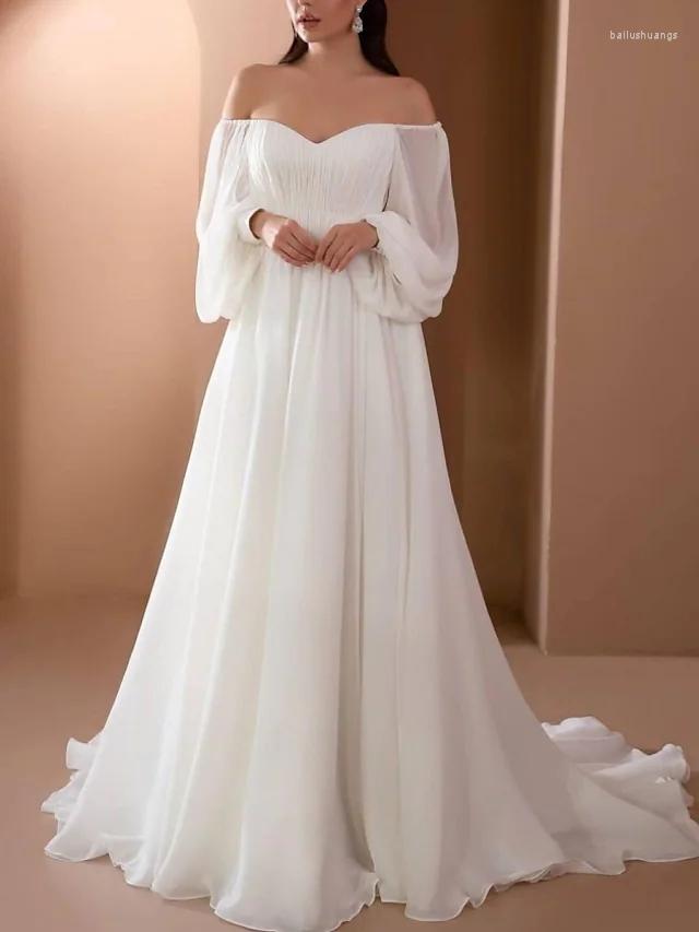 Wedding Dress A-Line Dresses Off Shoulder Sweep Train Chiffon Long Sleeve Simple Bridal Gowns 2022 Vestidos De Noiva Mariee, White
Wedding Dress A-Line Dresses Off Shoulder Sweep Train Chiffon Long Sleeve Simple Bridal Gowns 2022 Vestidos De Noiva Mariee, White