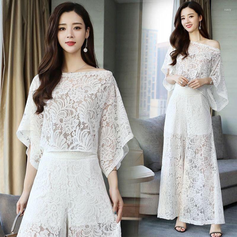Women' Two Piece Pants Summer Women' Lace Suits 2 Pieces Set Ladies Hollow Out Tops With Trousers Female High Waist Wide Leg, Black
Women' Two Piece Pants Summer Women' Lace Suits 2 Pieces Set Ladies Hollow Out Tops With Trousers Female High Waist Wide Leg, Black