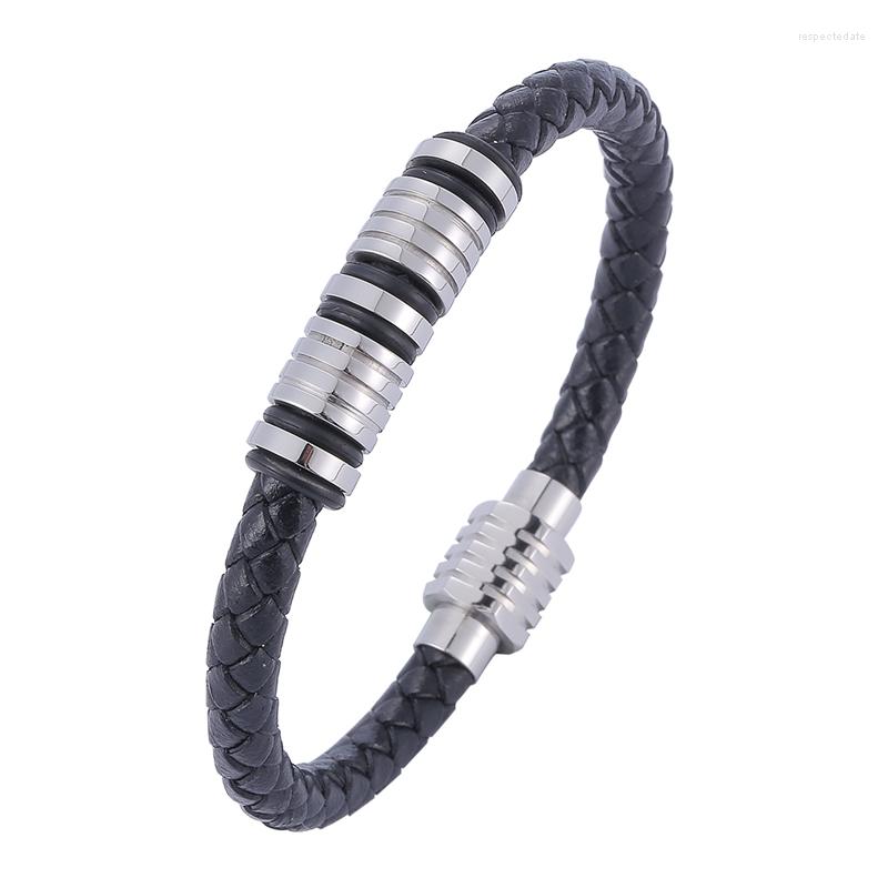 Charm Bracelets Simple Style Men's Handmade Genuine Leather Braided Bracelet Black Gold Stainless Steel Accessories Male Wrist Band
Charm Bracelets Simple Style Men's Handmade Genuine Leather Braided Bracelet Black Gold Stainless Steel Accessories Male Wrist Band