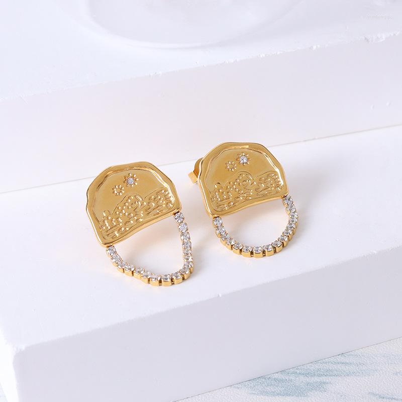 Hoop Earrings Stainless Steel Hammered Semicircle Geometric Zircon Chain Stud For Women Girls Statement Jewelry
Hoop Earrings Stainless Steel Hammered Semicircle Geometric Zircon Chain Stud For Women Girls Statement Jewelry