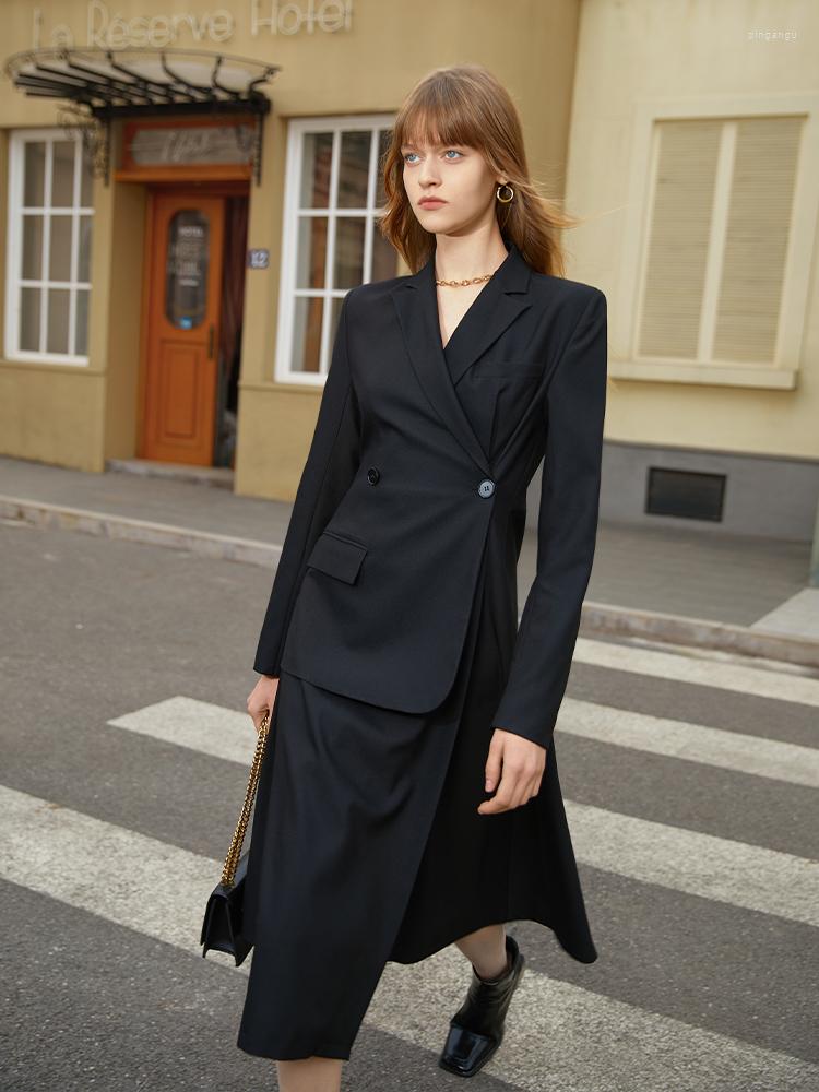 Casual Dresses Women Dress Vintage Notched Full Sleeve Double Breatsed Fake Two Black Long Blazer 2022 Fashion Spring Summer 
Casual Dresses Women Dress Vintage Notched Full Sleeve Double Breatsed Fake Two Black Long Blazer 2022 Fashion Spring Summer