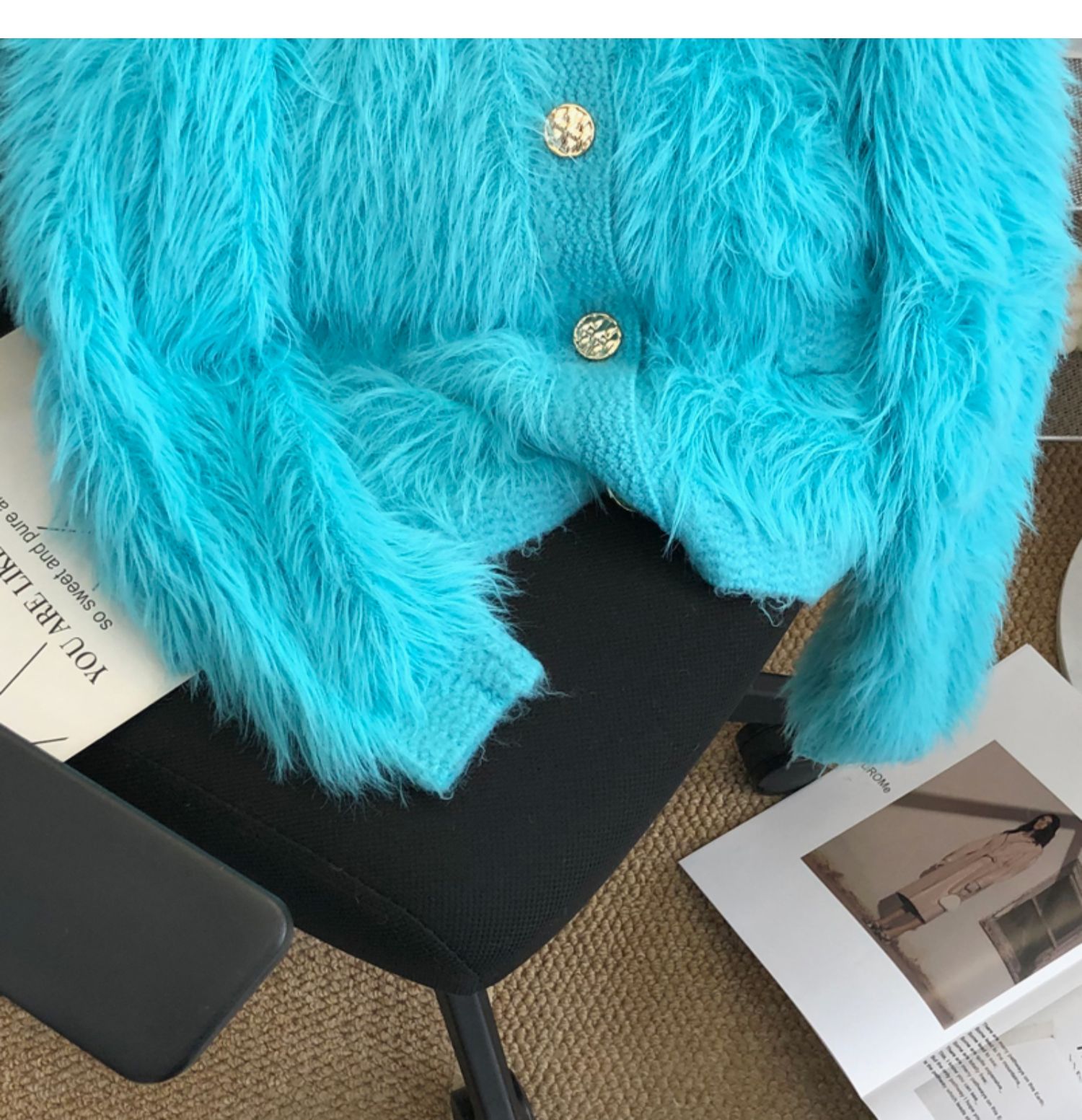 Womens o-neck mohair wool faux fox fur sweater single breasted warm cardigan coat SMLXL