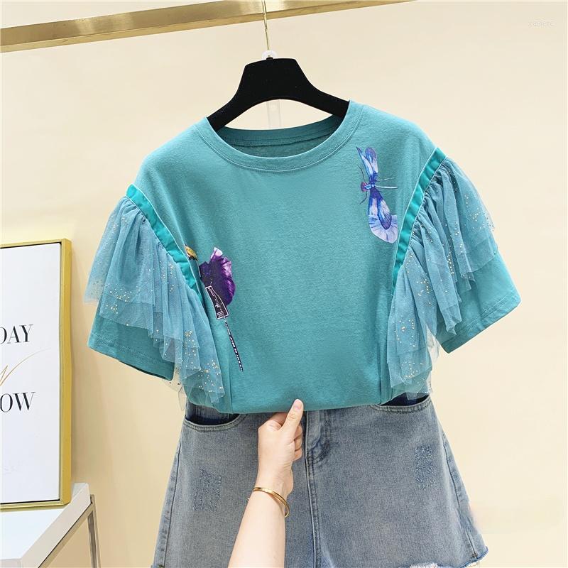 Women' T Shirts Mesh Stitching Printing Loose Short Sleeve T-shirt Women' Top 2022 Summer Girls Students All-Match Tops Tees Ropa, Green
Women' T Shirts Mesh Stitching Printing Loose Short Sleeve T-shirt Women' Top 2022 Summer Girls Students All-Match Tops Tees Ropa, Green