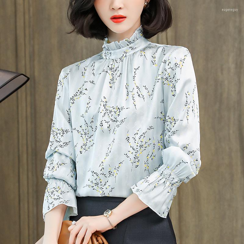 Women's Blouses Real Silk Women's Vintage Shirts Stand Collar Long Flare Sleeve Woman Elegant Print Shirt Casual Blouse Tops, Blue
Women's Blouses Real Silk Women's Vintage Shirts Stand Collar Long Flare Sleeve Woman Elegant Print Shirt Casual Blouse Tops, Blue