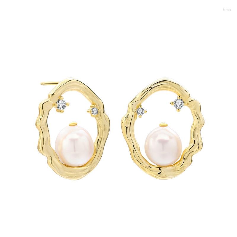 Stud Earrings 925 Sterling Silver Baroque Pearl Earring Geometric Cuff Freshwater Jewelry For Women Men