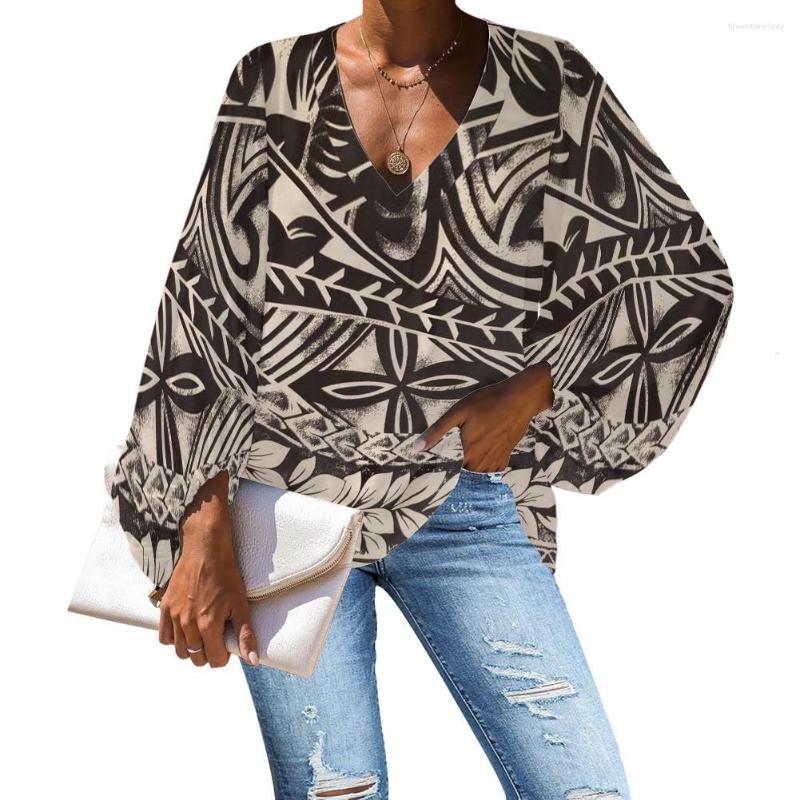 

Women' Blouses HYCOOL Hawaii Floral Designer Blouse Top Polynesian Tribal Print Puff Sleeve Sexy V-neck Women Tops Long, Hbc212409b2